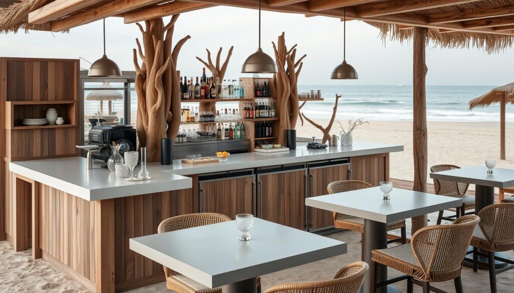 Premium beach-inspired materials for coastal bar design