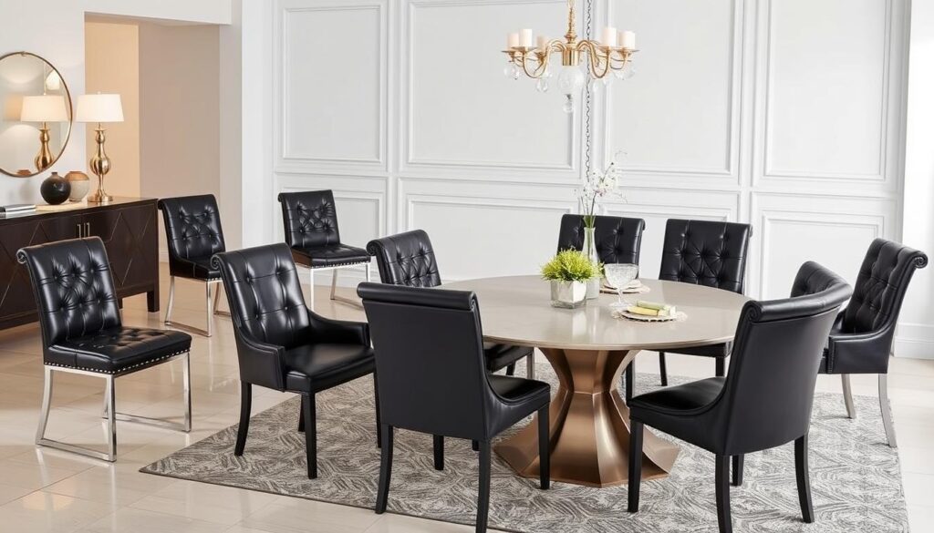 Price range of dining room black leather chairs