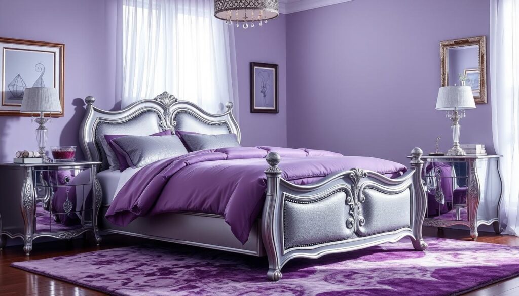 Purple and silver bedroom design