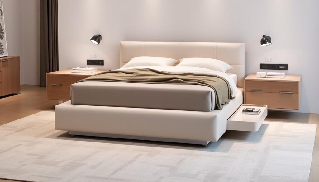 Queen bed with integrated storage