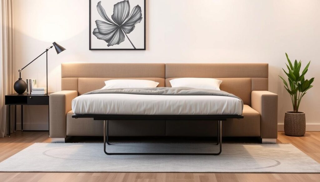 Queen wall bed sofa with folding mechanism