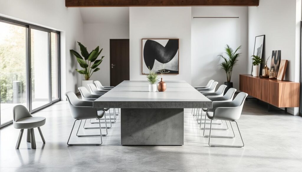 Rectangular concrete dining table