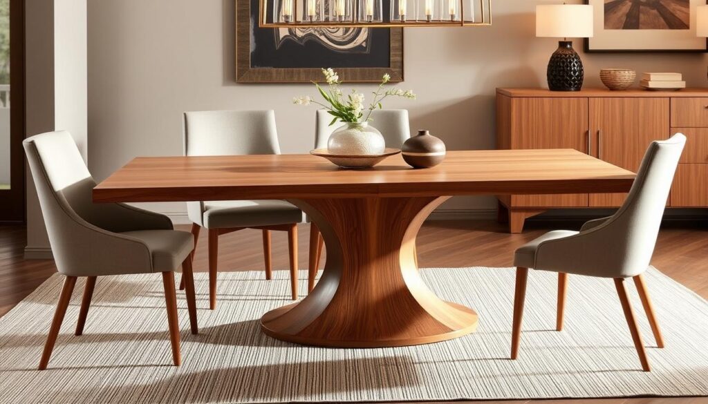 Rectangular pedestal dining table design