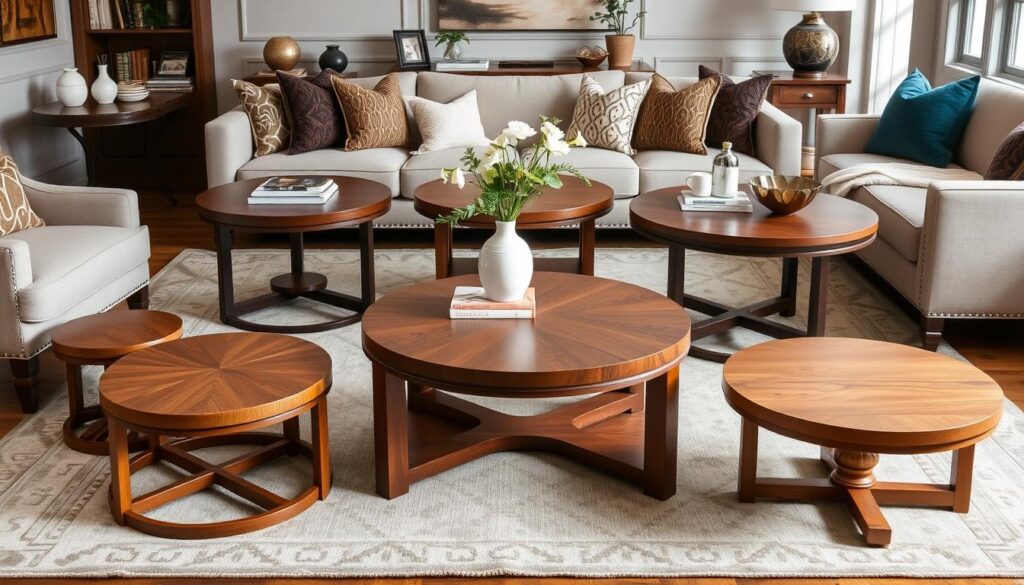 Round walnut coffee table selection