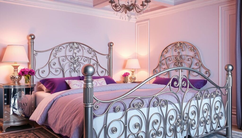 Silver-toned metal bed frames