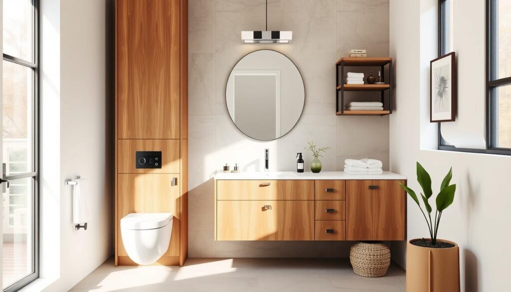 Single sink vanity in a bathroom layout