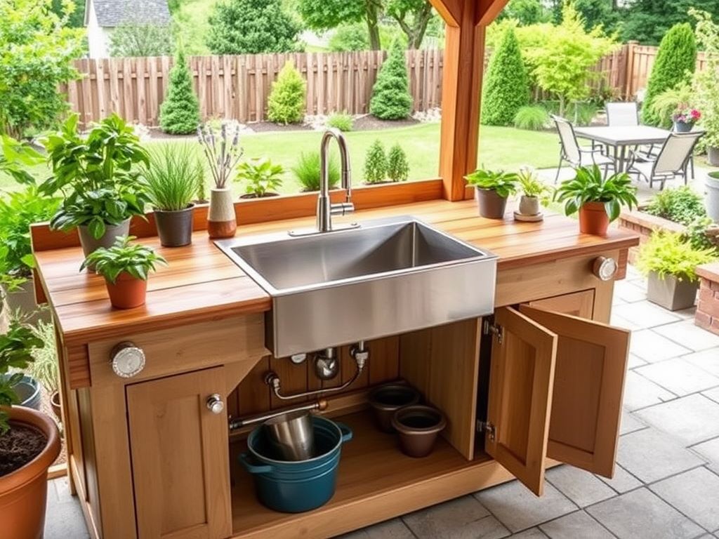 Sink-Integrated Garden Potting Bench Design