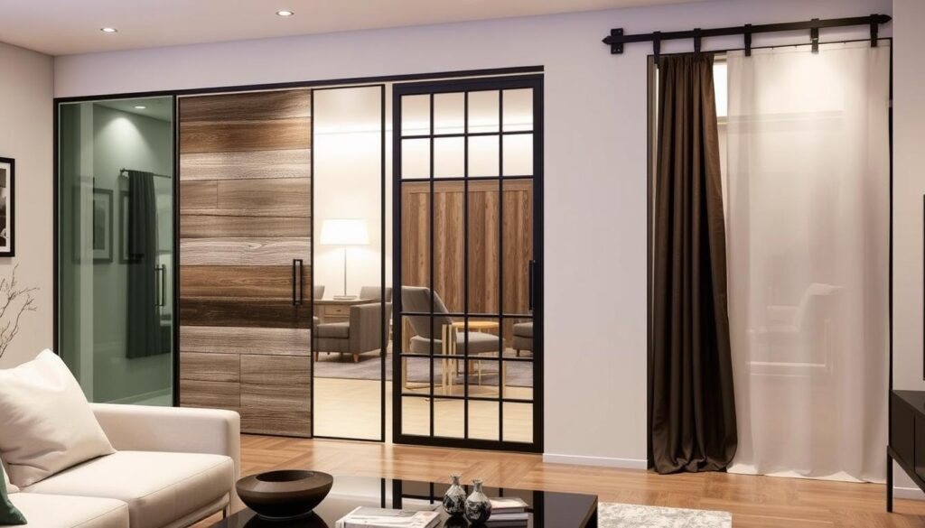 Sliding door room divider materials and finishes