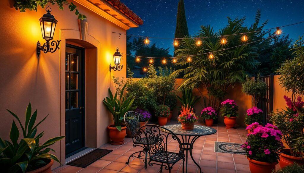 Spanish style ambiance with outdoor lighting