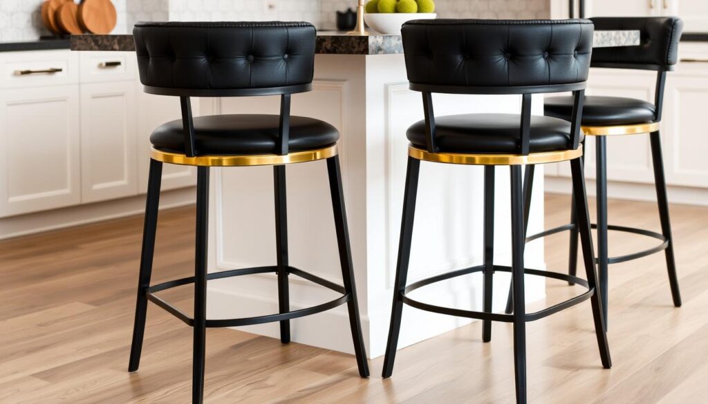 Sturdy construction of black and gold bar stools