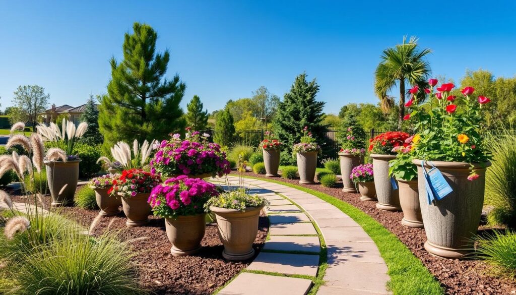 Tall planters in landscape design