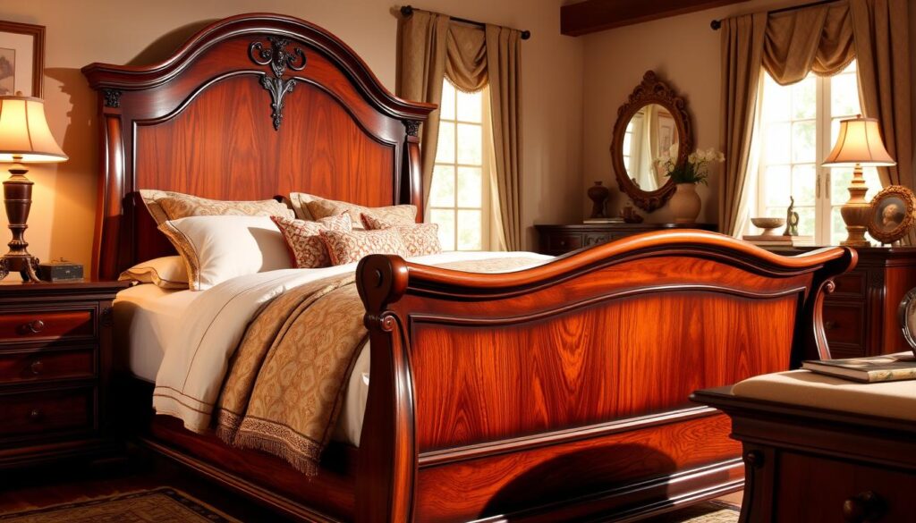 Traditional sleigh bed designs in cherry wood