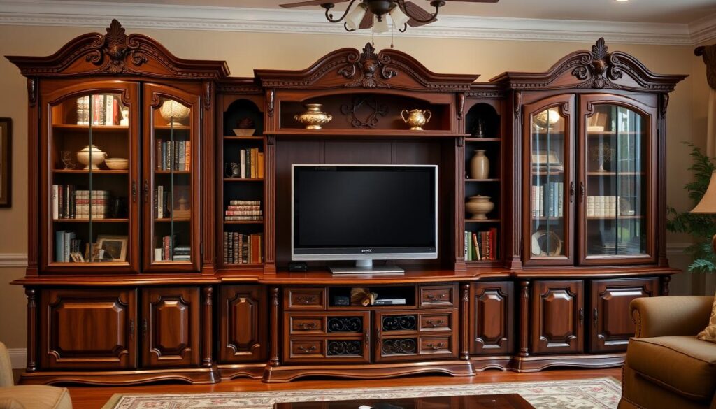 Traditional three-piece entertainment center