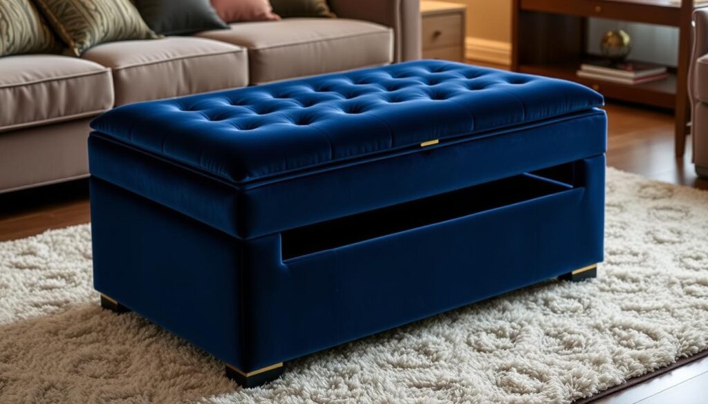 Velvet ottoman with storage