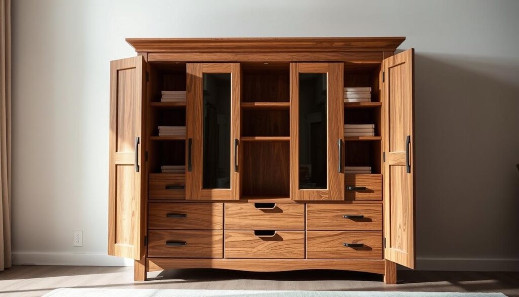 Versatile wood storage cabinet