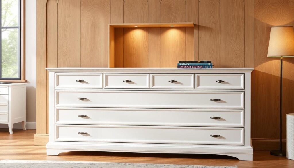 White 8 drawer hardwood chest