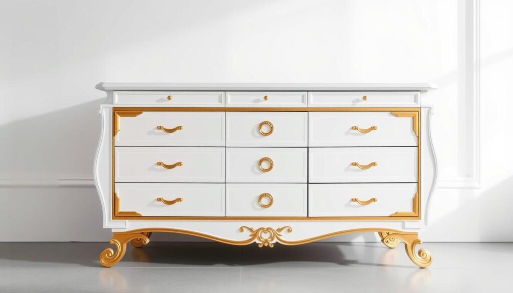 White and gold dresser dimensions