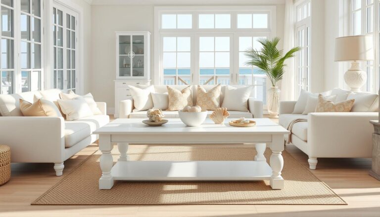 White living room table sets for beach house