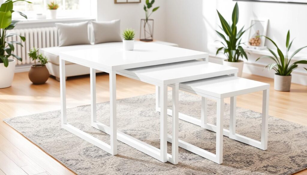 White nesting tables for storage