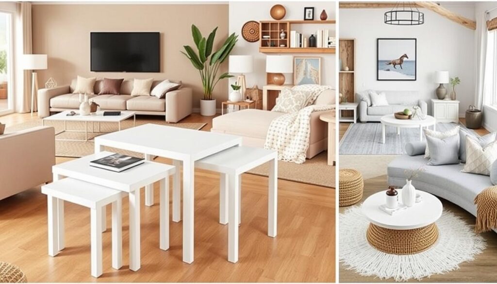 White nesting tables in various home aesthetics