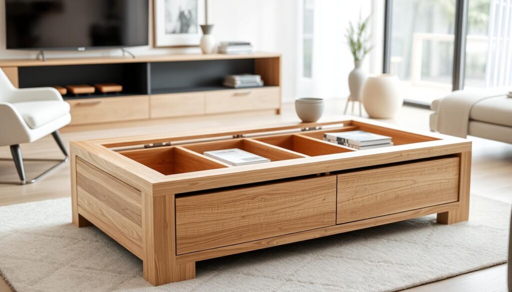 White oak coffee table with storage