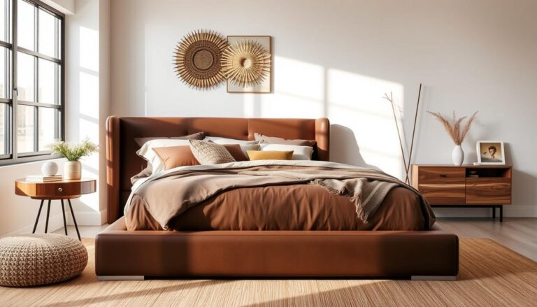 Wingback Brown Platform Bed