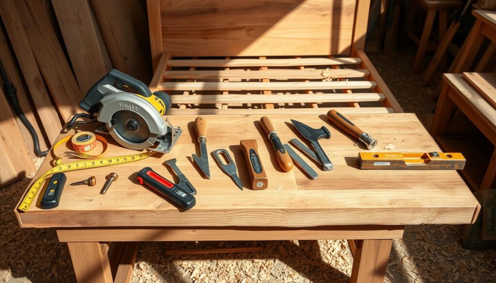 Woodworking tools for DIY bed frame