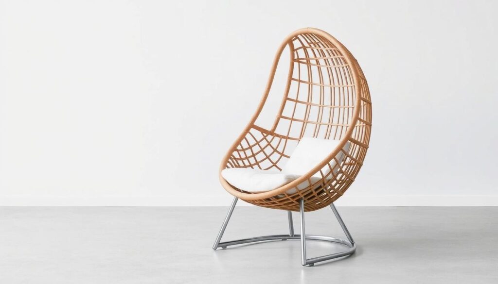 Woven design egg chair with teak-look finish