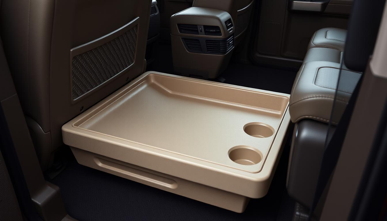 beige 2nd row floor mounted storage box no cup holders