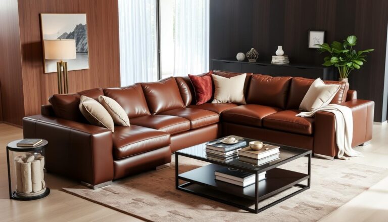 brown leather sectional couch