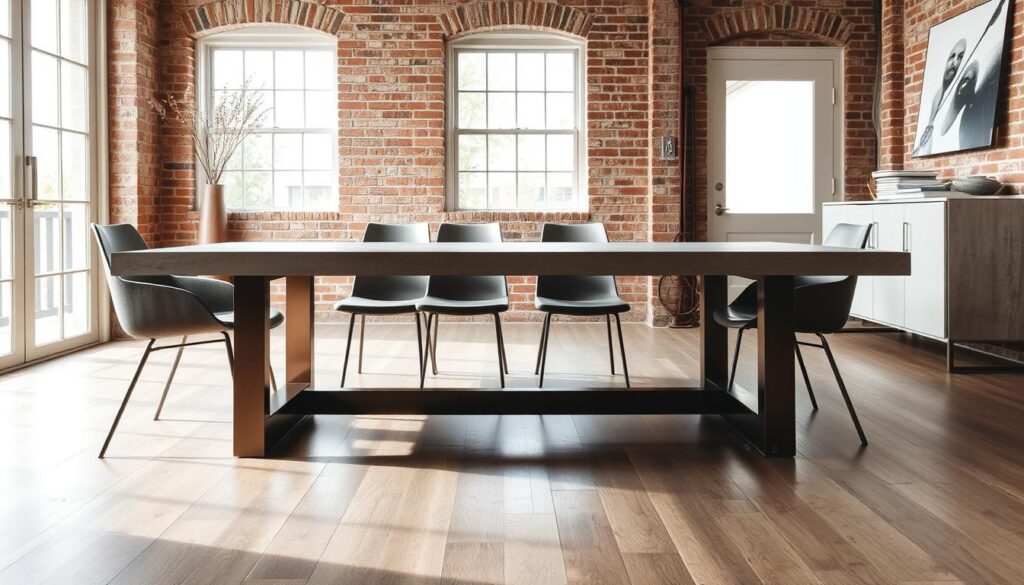 concrete dining room table with industrial design