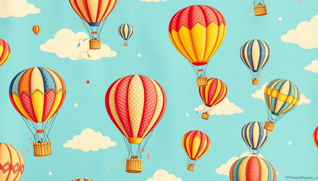 fabric wallpaper with hot air balloon design