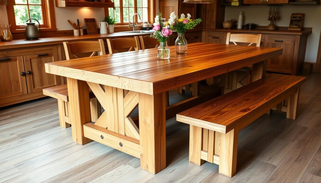 farmhouse table with bench