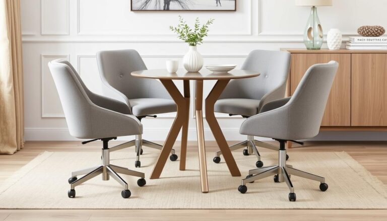 five piece small dining set chairs with castors