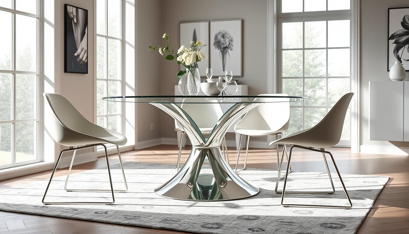 glass round metal dining