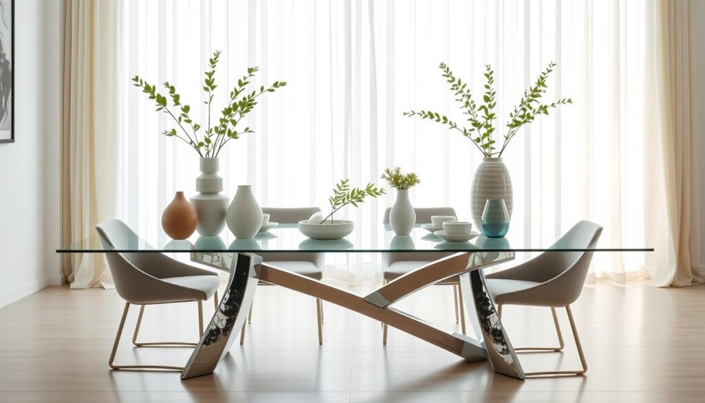 glass table styling with accessories