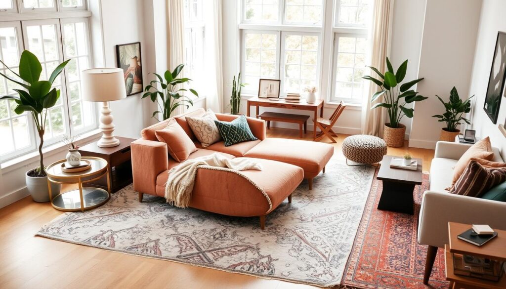 living room layout with double chaise lounge