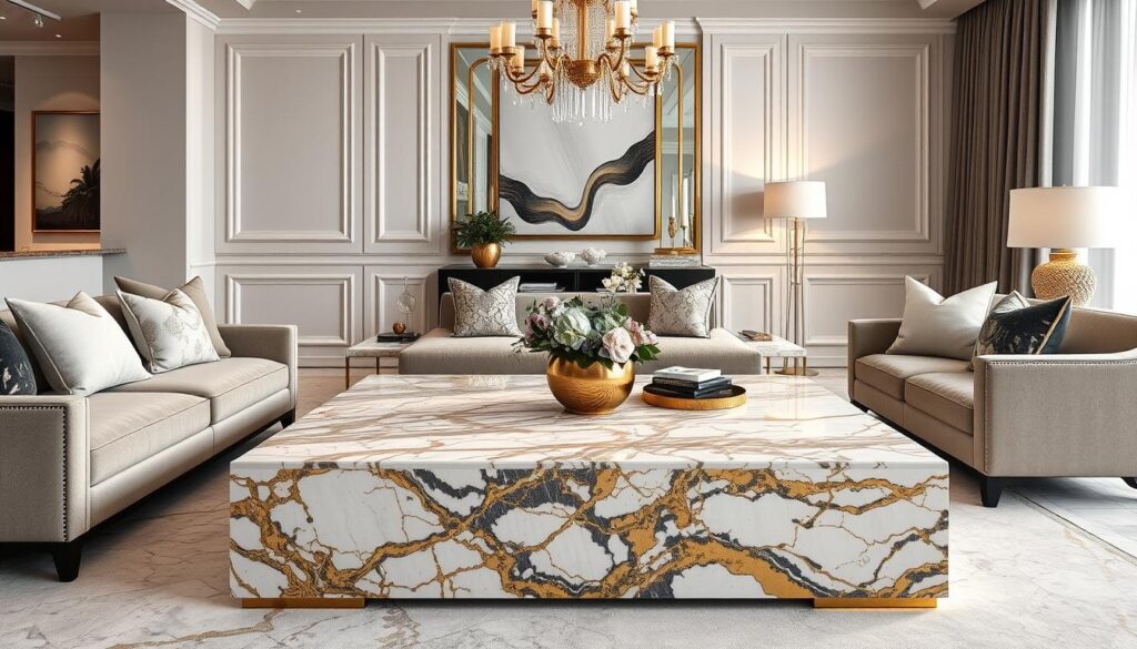 marble gold coffee table as focal point