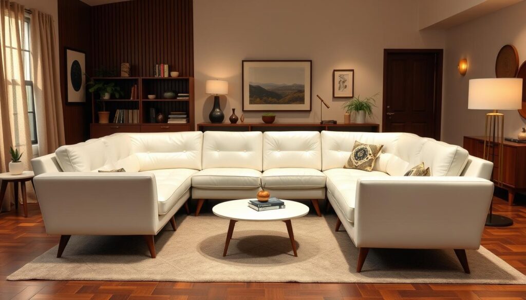 mid century modern vintage white vinyl sectional sofa