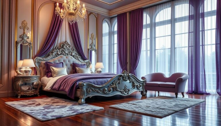 purple and silver bed frame