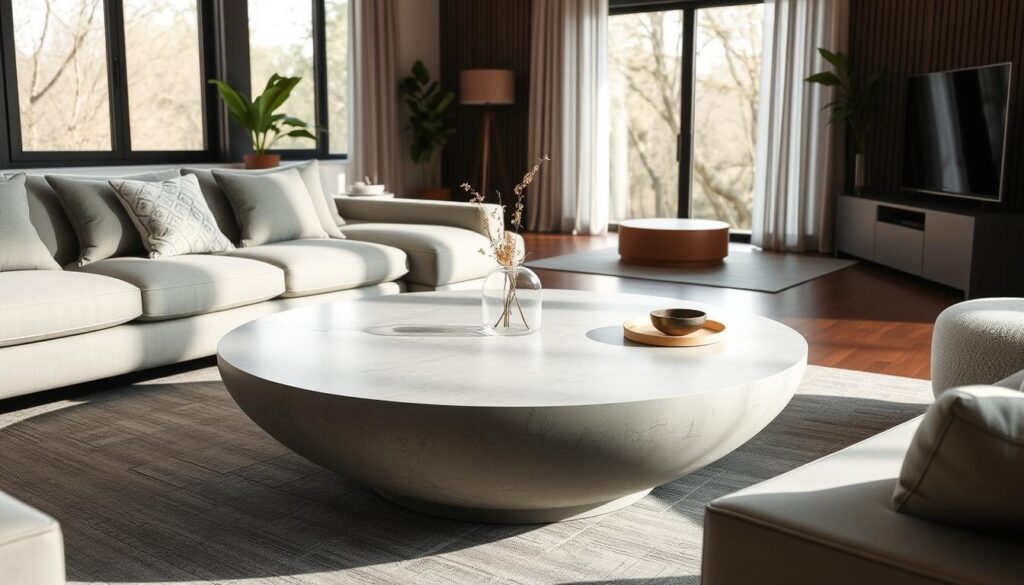 round concrete coffee table