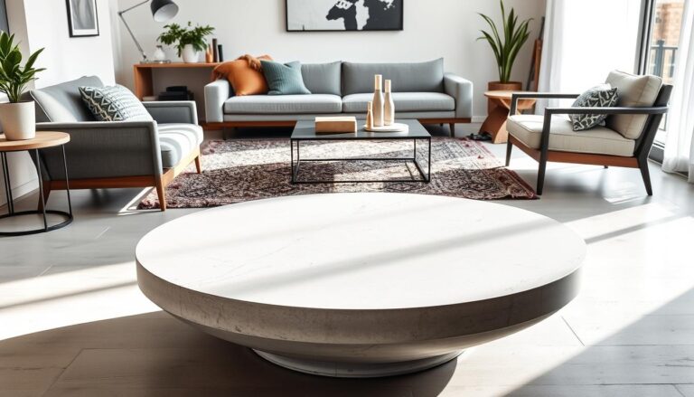 round concrete coffee table