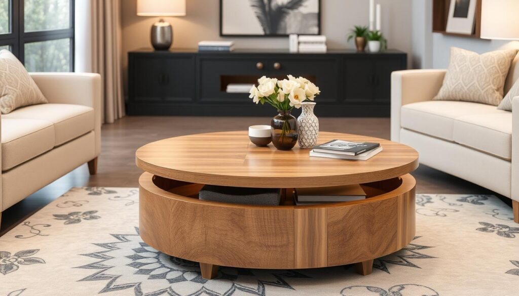 round lift top coffee table storage