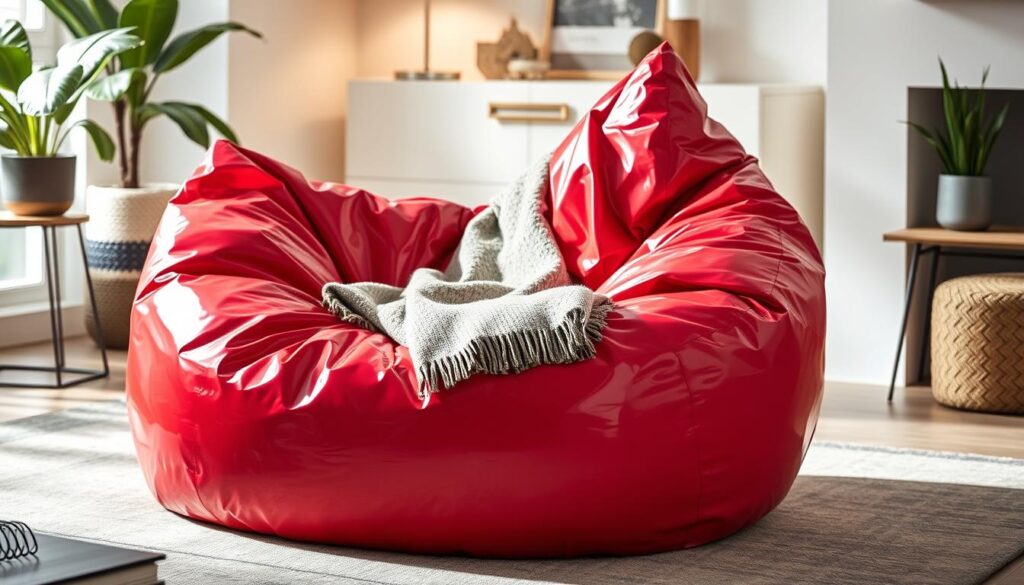 vinyl bean bag lounger chair - red and blue