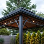 wall-mounted hardtop gazebo with drainage gutters 12x16