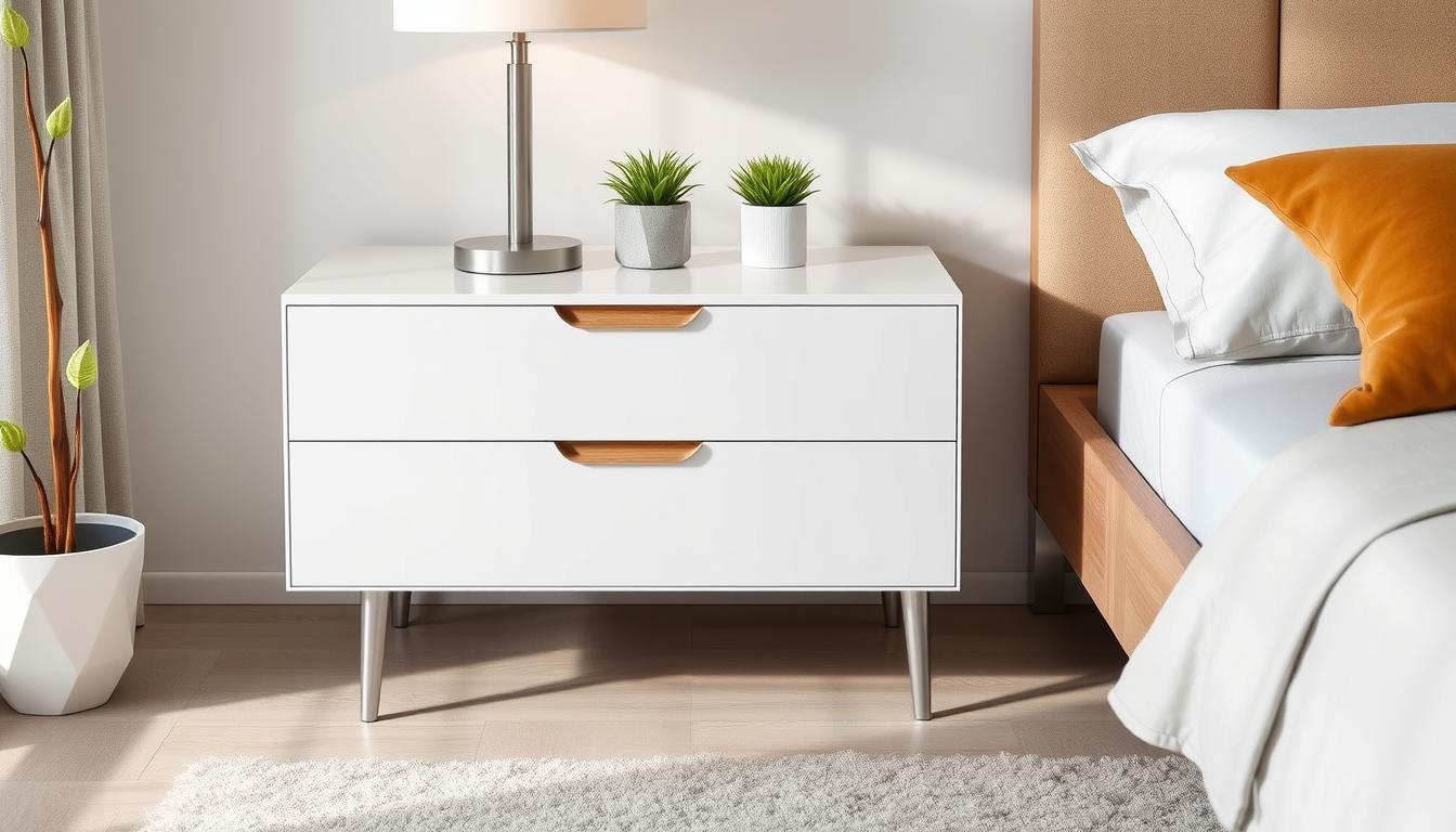 white and oak nightstand