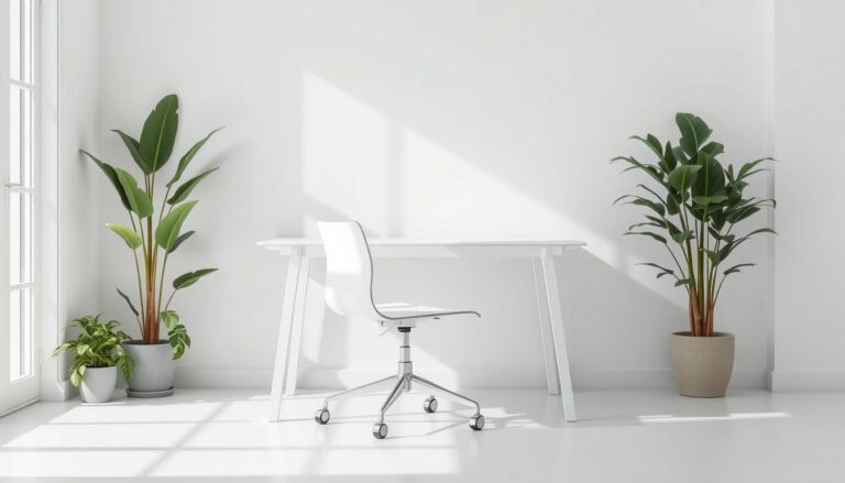 white desk and chair