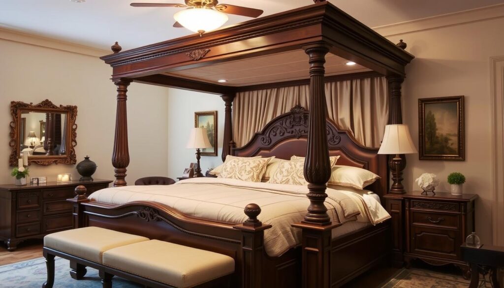 wood canopy bed king