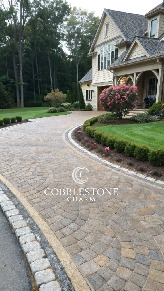 Cobblestone Charm - Half Circle Driveway Design to Boost Your Curb Appeal