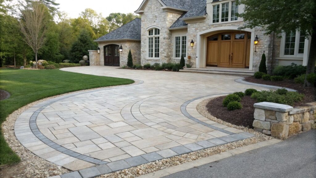 Natural Stone Elegance - Half Circle Driveway Design to Boost Your Curb Appeal